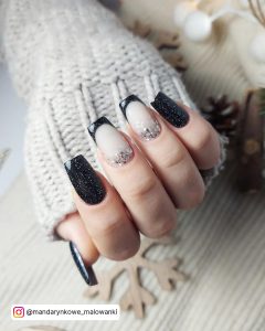 Black French Tip Nails Long With Glitter