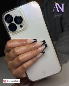 Black French Tip Square Nails With Clear Base Coat