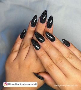 Black Glitter Almond Nails For Night Out