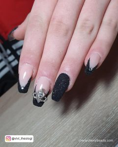 Black Glitter Nail Designs With Embellishments