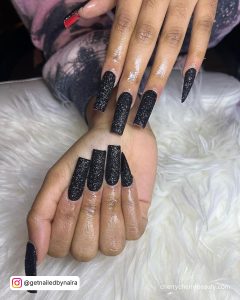 Black Glitter Nails Coffin For Extra Long Length