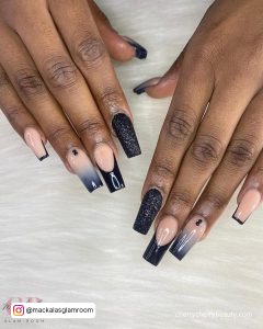Black Glitter Ombre Nails With Grey Combination