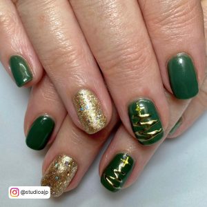 Black Gold And Green Nails