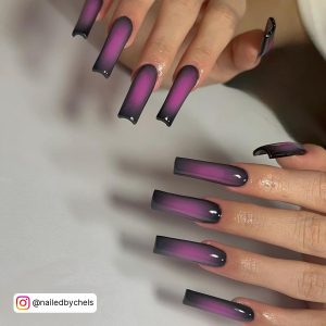 Black Long Nails With Ombre On Coffin Shape