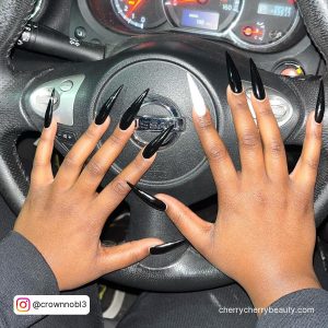 Black Long Stiletto Nails In A Car