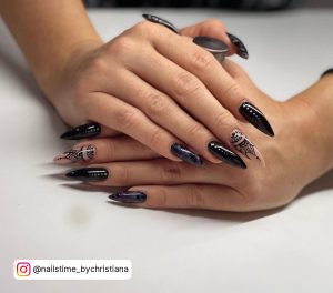 Black Long Stiletto Nails With Design