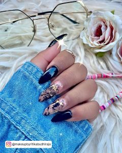Black Marble Acrylic Nails In Almond Shape
