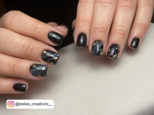 Black Marble Nail Ideas In Square Shape