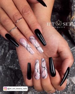 Black Marble Nails In Coffin Shape