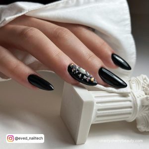 Black Nail Designs Almond With Embellishments