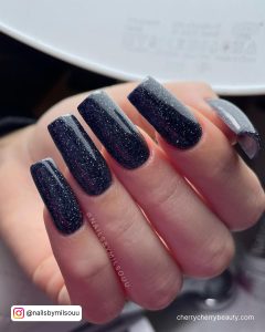 Black Nail Designs With Glitter On Square Shape