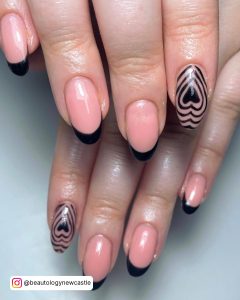 Black Nail Designs With Hearts On Index Finger