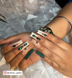 Black Nails With Green Glitter