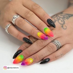 Black Nails With Neon In Stiletto