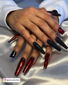 Black Nails With Red Chrome