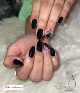 Black Nails With Swirls And Glitter