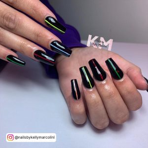 Black Neon Nails In Coffin Shape