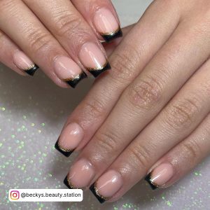 Black Nude And Gold Nails In French Tip Design