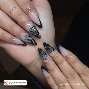 Black Ombre Almond Nails With Diamonds