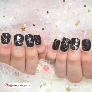 Black Simple Nail Designs With Stems