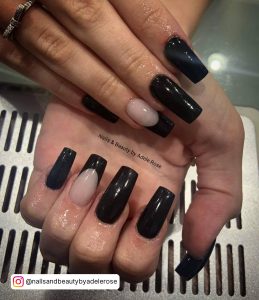 Black Square Gel Nails With A Glossy Finish