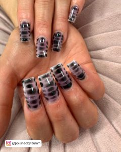 Black Square Nails Long With Design