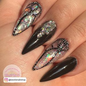 Black Stiletto Nails Long With Glitter