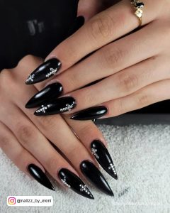 Black Stiletto Nails Long With White Design