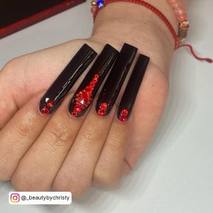 Black Stiletto Nails Red Rhinestones
