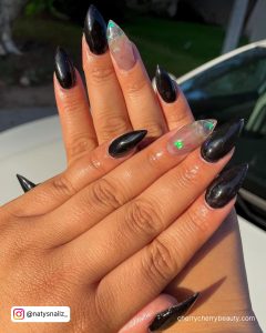 Black Stiletto Press On Nails With Clear Nails