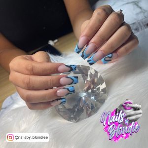 Black Swirl Nails With Blue Combination