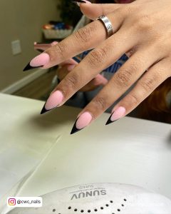 Black Tip Stiletto Nails With Pink Base Coat