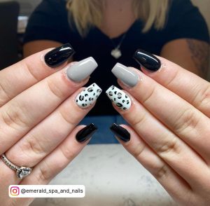 Black White And Gray Nails With Cheetah Print