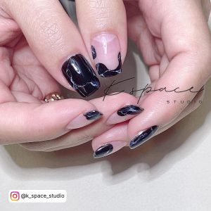 Black White Marble Nails In Square Shape