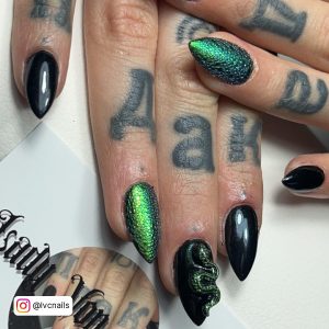 Black With Chrome Nails With Snake Embellishment
