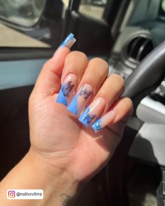 Blue Acrylic Butterfly Nails