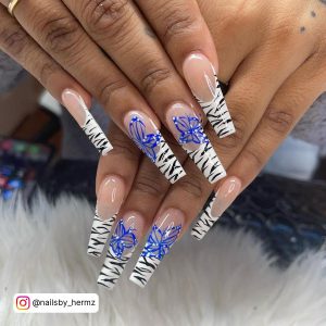 Blue Acrylic Nails With Butterflies