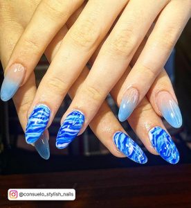 Blue Almond French Tip Nails