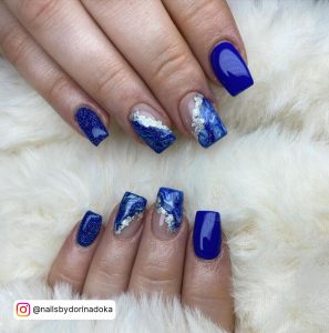 Blue And Black Marble Nails