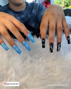 Blue And Black Nails Design With White Design