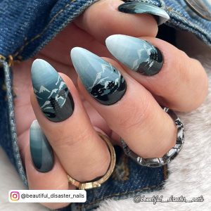 Blue And Black Nails With Ombre Effect
