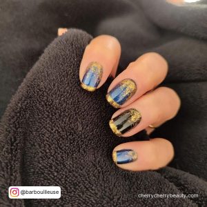 Blue And Black Ombre Nails In Almond Shape