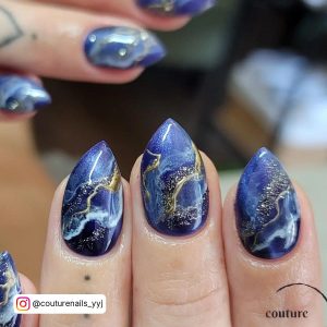 Blue And Gold Coffin Nails