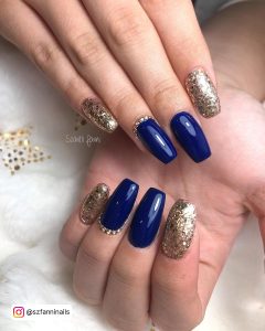 Blue And Gold Fake Nails
