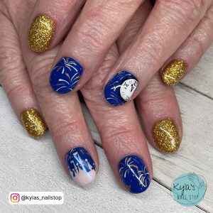 Blue And Gold Foil Nails