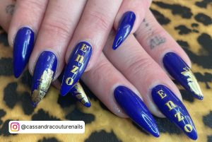 Blue And Gold Gel Nails
