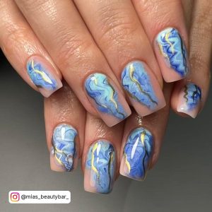 Blue And Gold Glitter Nails