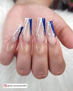 Blue And Gold Stiletto Nails