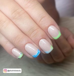 Blue And Green Chrome Nails