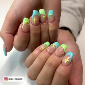 Blue And Green Coffin Nails